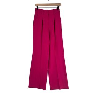 Sezane Fuchsia Virgin Wool Blend Women's Pleated Front Wide Leg Trouser Pants 2